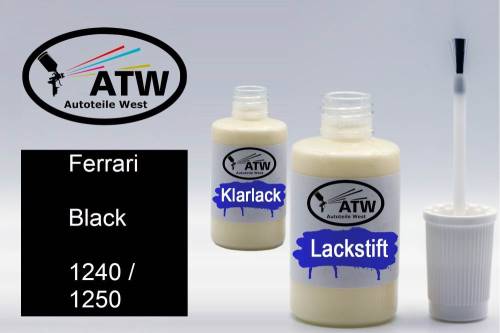 Ferrari, Black, 1240 / 1250: 20ml Lackstift + 20ml Klarlack - Set, von ATW Autoteile West.